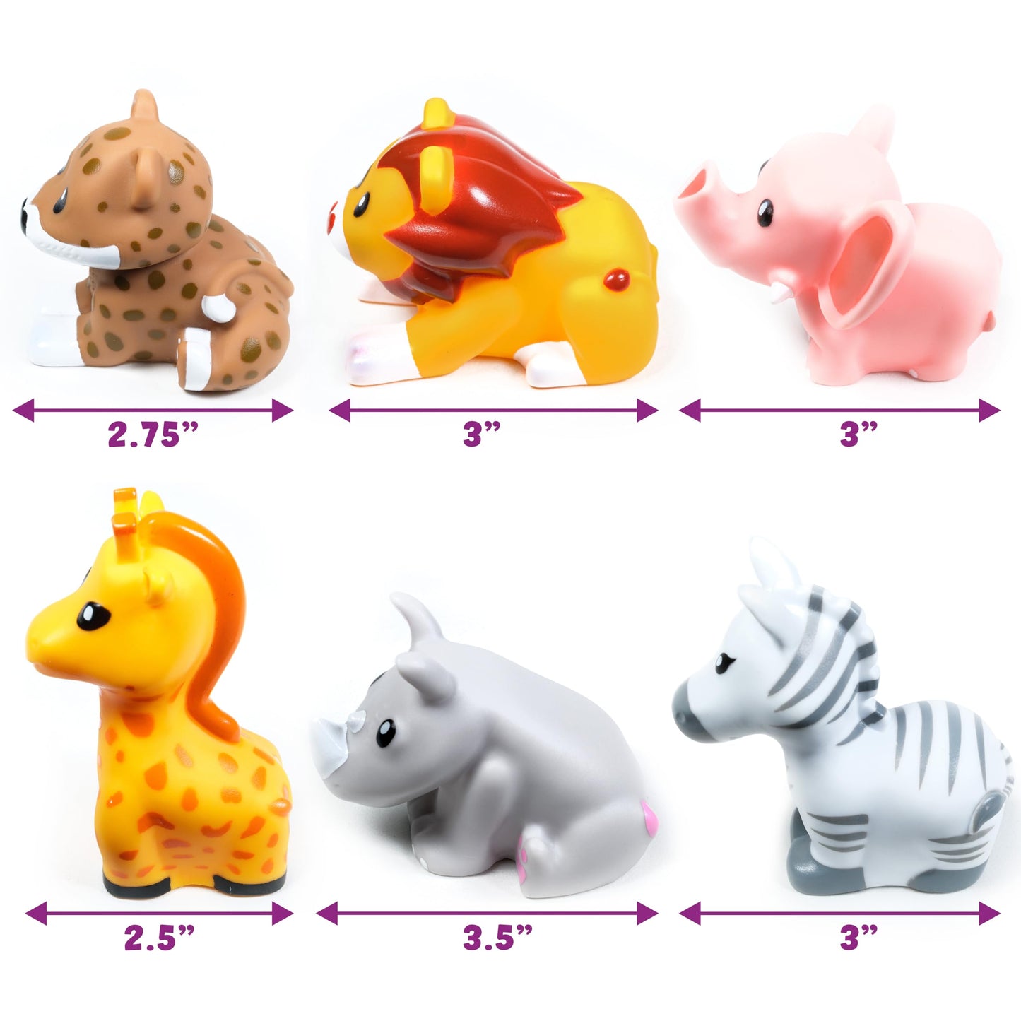Tub Works® Savanna™ Mold Free Bath Toys, 6 Pack | Sealed, No Hole Bath Toys Design Keeps Moisture Out | Soft, Squeezable & Float on Water | Easy-Grip Baby & Toddler Bathtub Toys | Great Baby Pool Toys