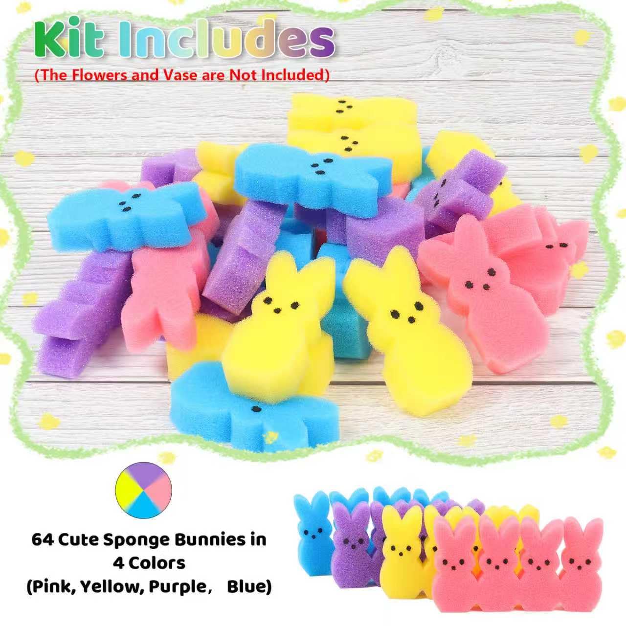 Lettry Easter Decorations, 64pcs Cute Sponge Bunnies Vase Filler, Spring Indoor Decor for Tiered Tray and Table Decorations