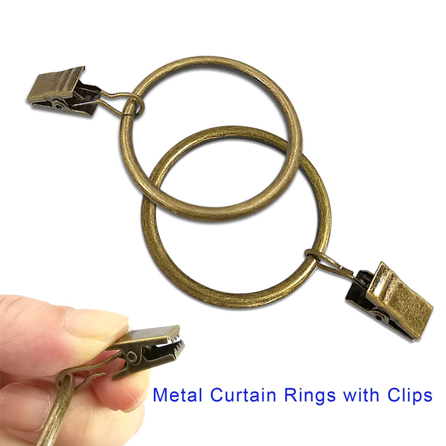 AMZSEVEN 40 Pack Metal Curtain Rings with Clips, Drapery Clips Hooks, Decorative Curtain Rod Clips 1.5 in Interior Diameter, Antique Bronze