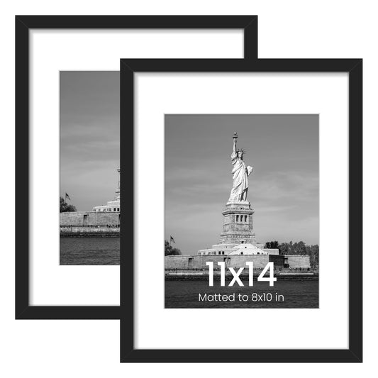 11x14 Picture Frame, Display Poster 8x10 with Mat or 11 x 14 Without Mat, Wall Gallery Photo Frames, Black, 2 Pack