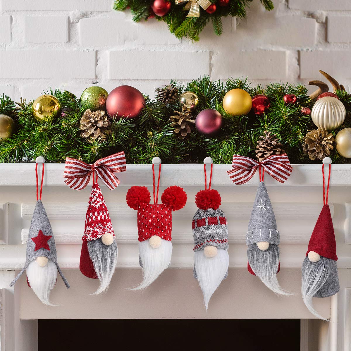 Gnome Christmas Ornaments Set of 6, Handmade Swedish Tomte Gnomes Decorative Ornaments Plush Christmas Decorations Tree Hanging Scandinavian Santa Elf Home Table Decor 2025