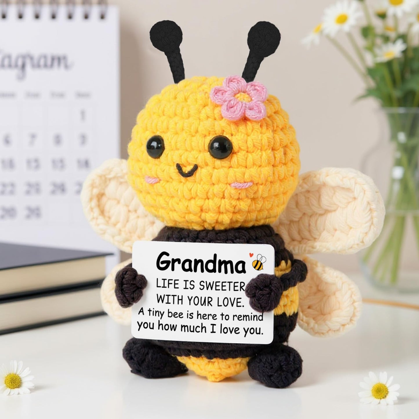 Gleevera Grandma Gifts, Birthday Gifts for Grandma from Granddaughter Grandson - Cute Handmade Crochet Bee - Valentines Birthday Mothers Day Present for Grandmother, Emotional Support Crochet Decor