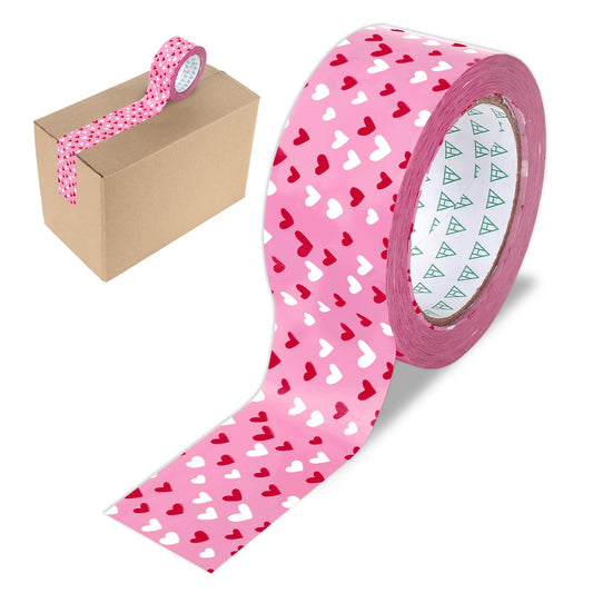 Valentine's Day Packing Tape 100 Yard Pink Red Love Heart Sticky Wrapping Tape Waterproof Shipping Tape for DIY Crafts Small Business Sealing Boxes Mail Boxes Supplies