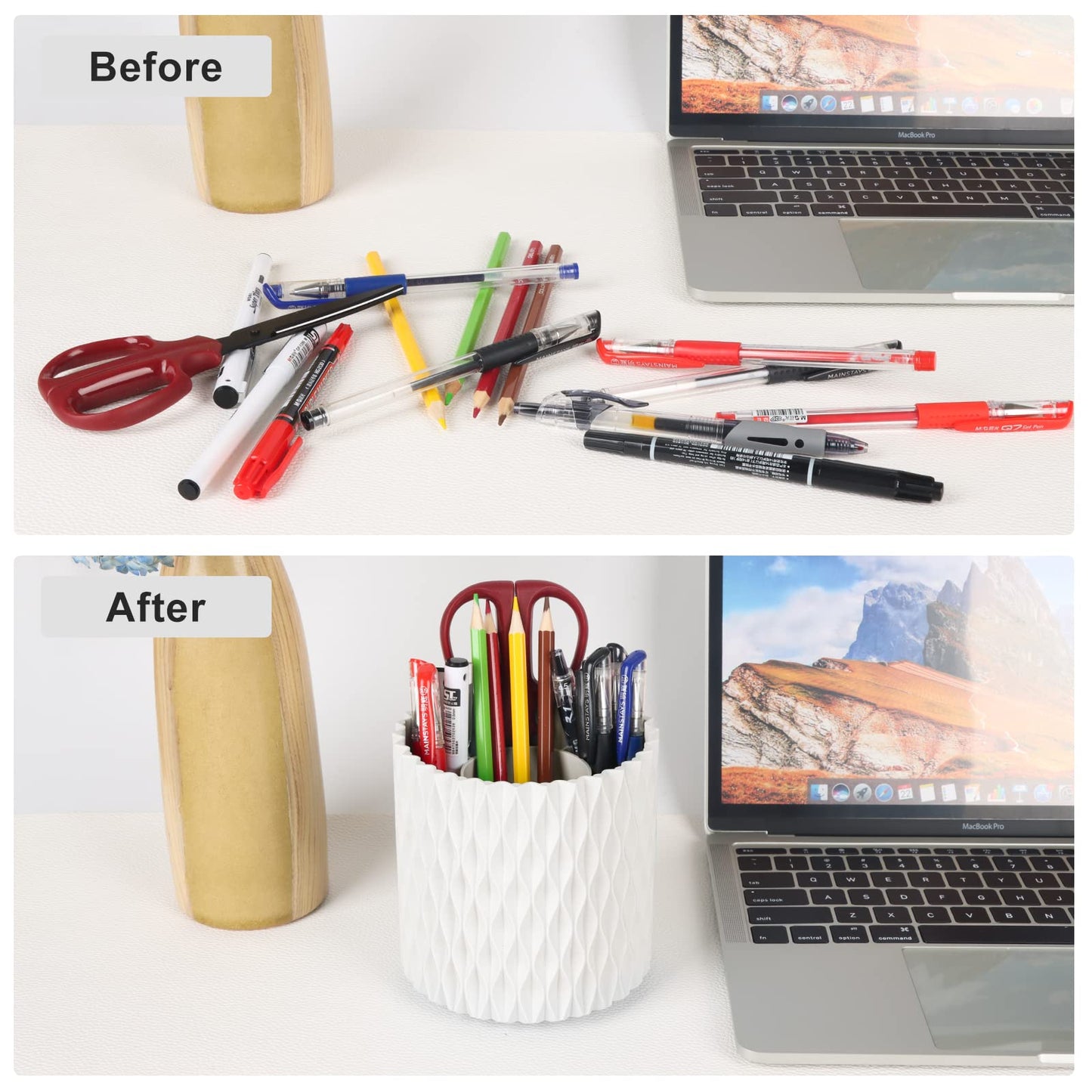 Makeup Brush Holder Organizer -360° Rotating Multi-Functional Pen Holder for Desk,Multi-Purpose Desktop Stationary Organizer,Storage Cup for Lipsticks, Comb, Beauty Tool in Vanity (White)