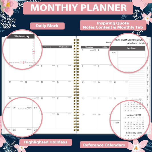 2026-2027 Monthly Planner/Calendar - Jan. 2026 - Dec. 2027, 9" x 11" Planner 2026-2027, 2-Size Pocket, Monthly Tabs, Premium Paper