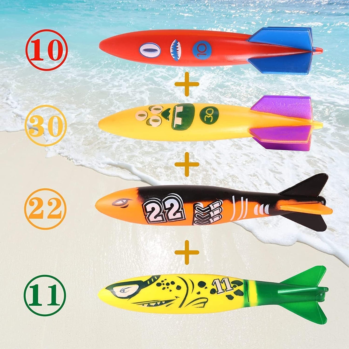20Pcs Summer Pool Diving Swimming Toys for Kids Ages 3-12, Fun Swim Games Sinking Set, Underwater Dive Gifts with Storage Bag Include Torpedo Gems Shark Rings Sea Animals for Boys Girls Toddlers