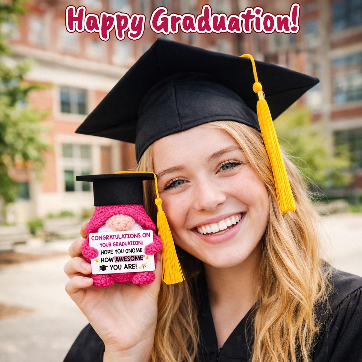 XgiftCreat Graduation Gifts Her Women - Class of 2026 Funny Handmade Crochet Gnome Gift for Pre K Prek Kindergarten Preschool Grade Middle High School College Graduate for Him Girls Boys