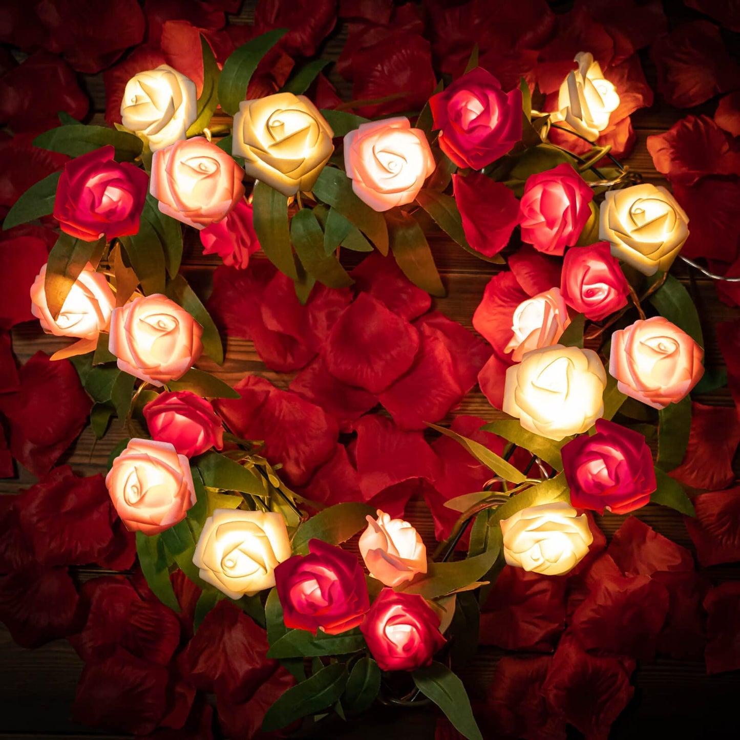 Rose Flower String Lights, 20 LED Battery Operated Romantic Red Pink White Rose Lights, 10Ft Artificial Flowers Garland Led Lights for Valentine's Day Wedding Indoor Outdoor Festival Party Decor