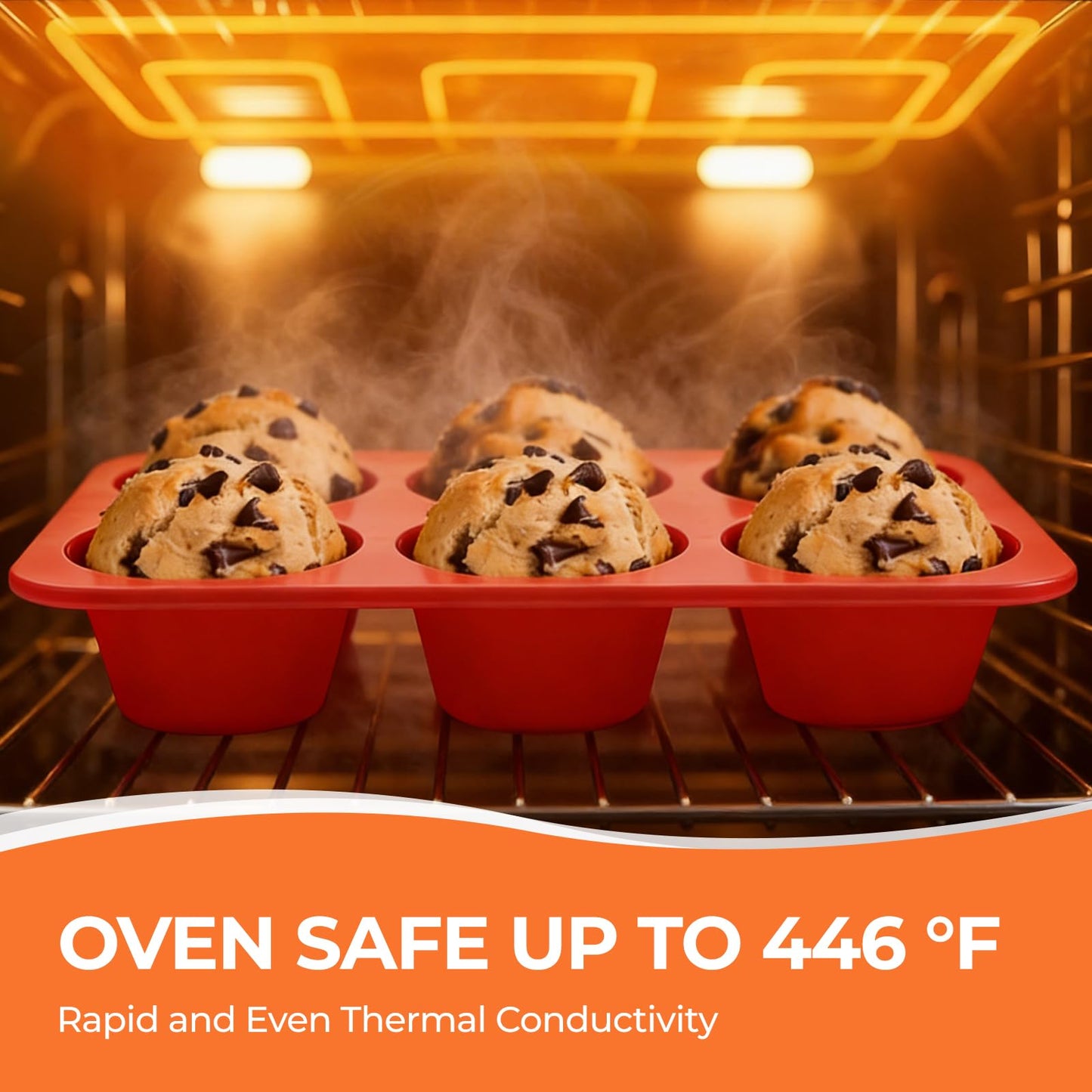 CAKETIME Silicone Jumbo Muffin Pan, 3.5 Inch Silicone Texas Muffin Pan 6 Cup Large Cupcake Pan Nonstick BPA Free Silicone Molds 2 Pack Red