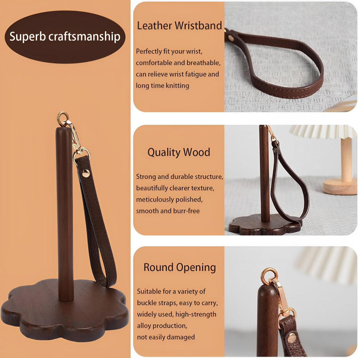 Portable Wrist Yarn Holder for Crocheting and Knitting, Wooden Yarn Ball Minder with Leather Strap, Yarn Spinner Stand for Yarn Storage and Organizer, Crochet Accessories for Beginners and Experts