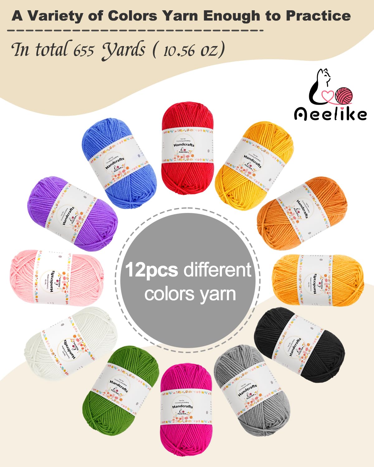 Aeelike Crochet Kit for Beginners Young and Old, First Crochet Kit for Adults Include 23pcs Crochet Hooks, 655 Yards Yarn Set for Crocheting, Instruction, Bag, Crochet Accessories and Supplies, Black