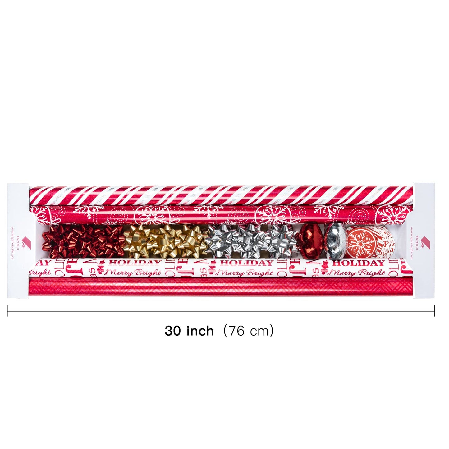 Christmas Wrapping Paper Set - Red and White Metallic Foil Shine Christmas Wrapping Paper Bundle with Gift Bow & Ribbon & Tag & Sticker