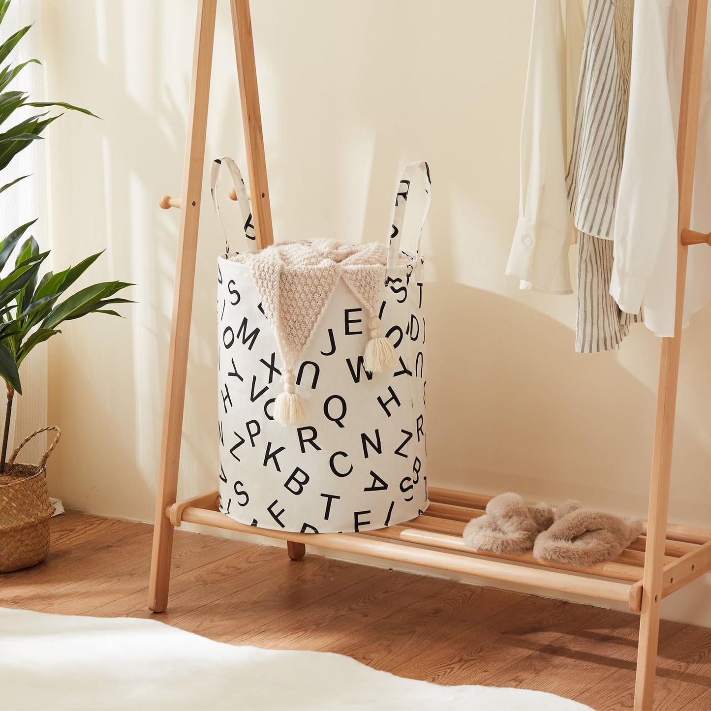 Large Storage Basket for Girls and Boys, Collapsible Laundry Hamper with Long Handles, Toy Bins for Nursery, Kids Room Décor