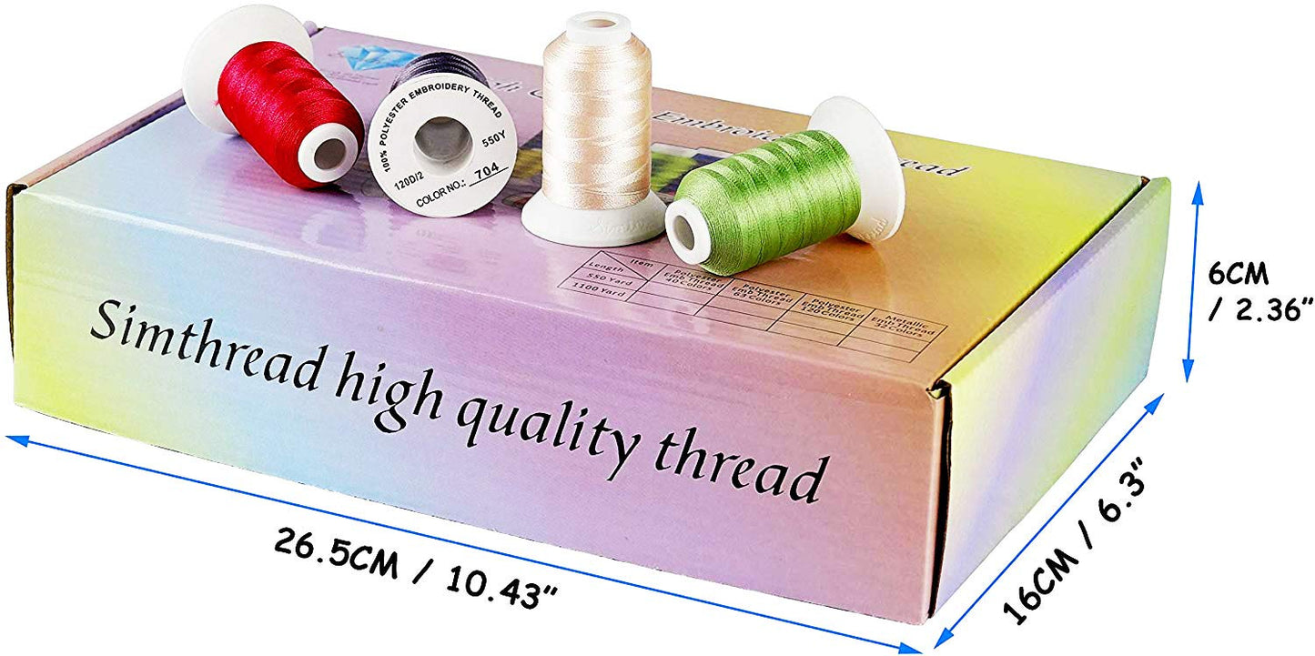 Simthread 40 Colors 40 Weight Polyester Embroidery Machine Thread Kit 550Y(500M) Compatible with Brother Babylock Janome Singer Husqvarna Bernina Embroidery and Sewing Machines