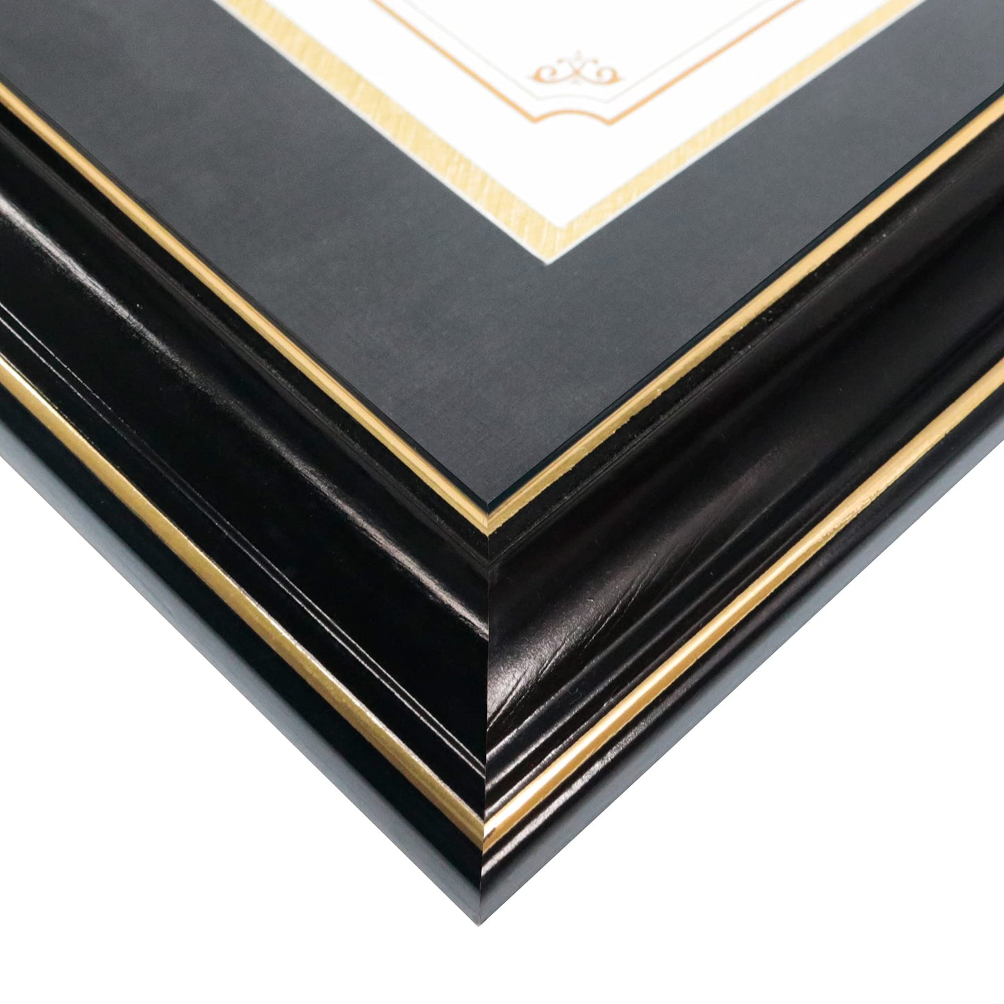GraduationMall 8.5x11 Diploma Frame with Black over Gold Mat or Display 11x14 Certificate without Mat,Solid Wood & Tempered Glass,Glossy Black Finish with Gold Trim