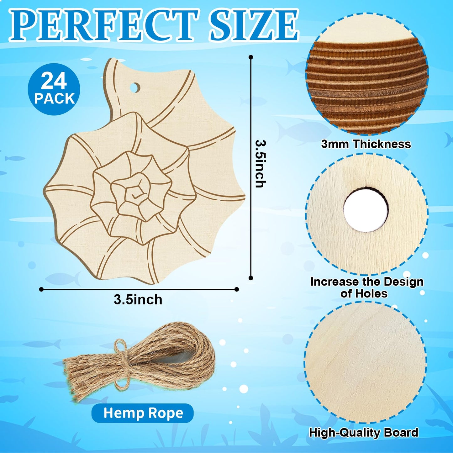 Wooden Shell Ornaments to Paint Mothers Day Decoration Cutouts Unfinished 24PCS 3.5 x 3 inches, DIY Blank Wood Ornament for Home Crafts Hanging Children's Day Mother's Day Birthday Party Decoration