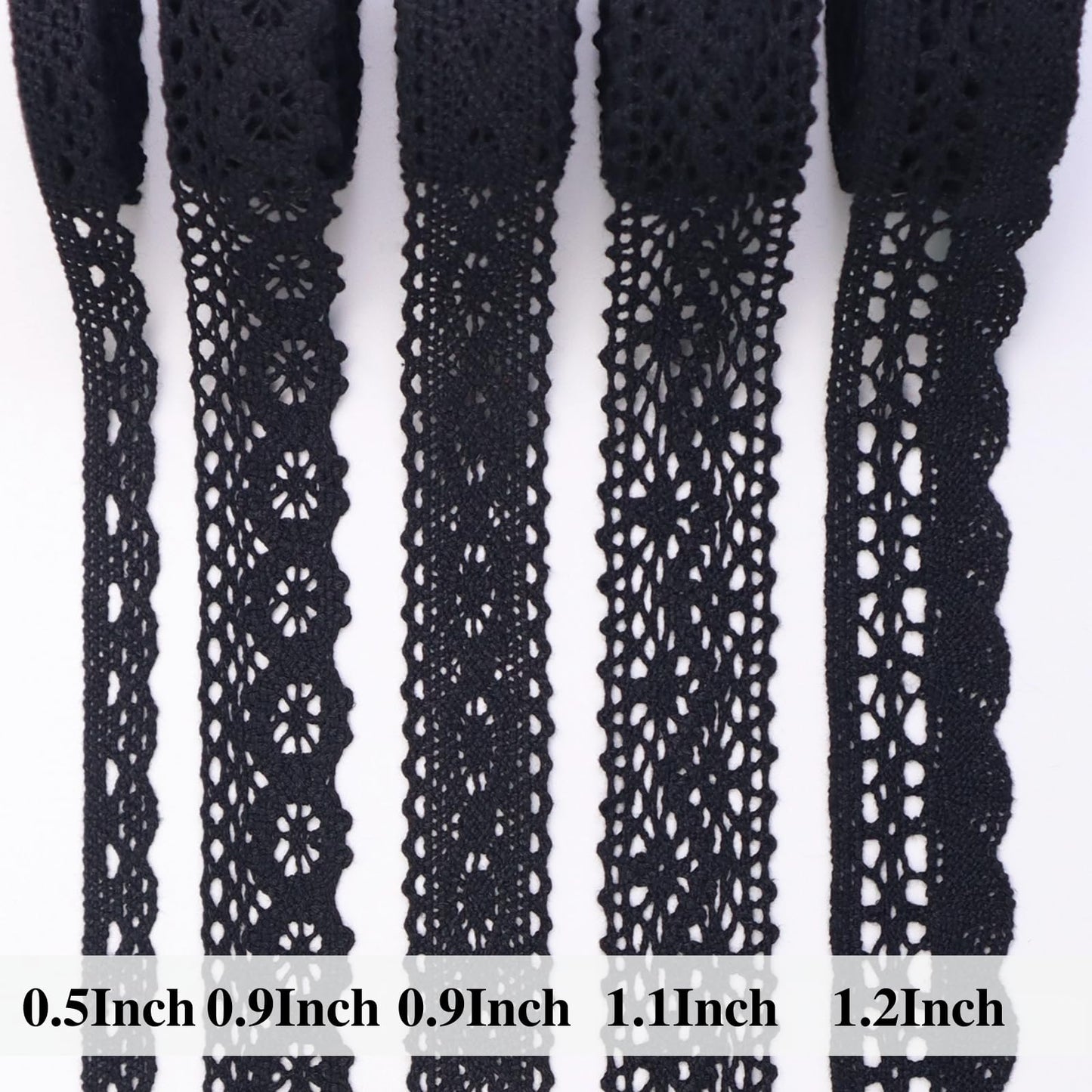 Black Lace Ribbon 15 Yards Cotton Lace Trim Crochet Sewing Lace for Crafts, Gift Wrapping, Decoration