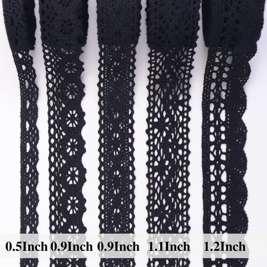 Black Lace Ribbon 15 Yards Cotton Lace Trim Crochet Sewing Lace for Crafts, Gift Wrapping, Decoration