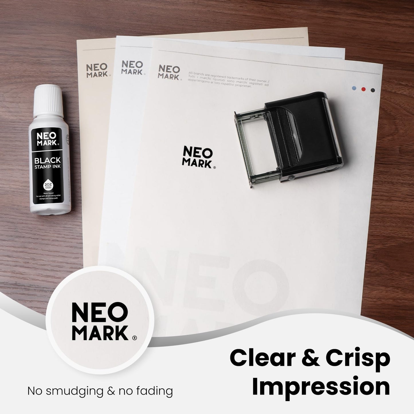 NEO MARK Premium Stamp Ink, Quick-Drying & AP-Certified Non-Toxic Refill Ink for Self-Inking Stamps, Date Stamps and Stamp Pads (Black, 2oz)