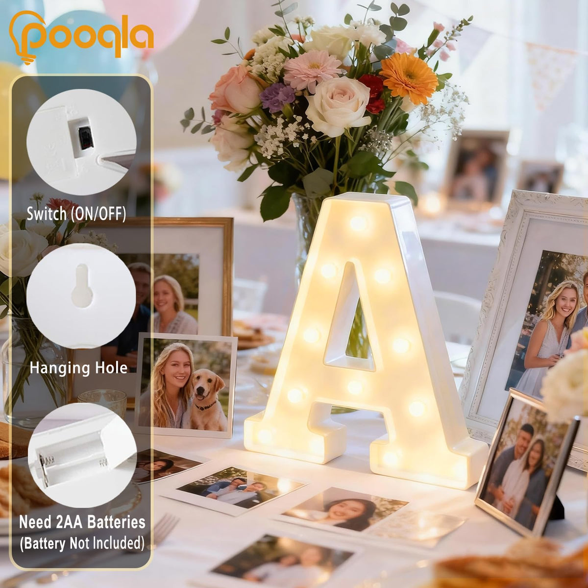 Pooqla LED Marquee Letter Lights Sign, Light Up Alphabet Letter for Home Party Wedding Decoration A