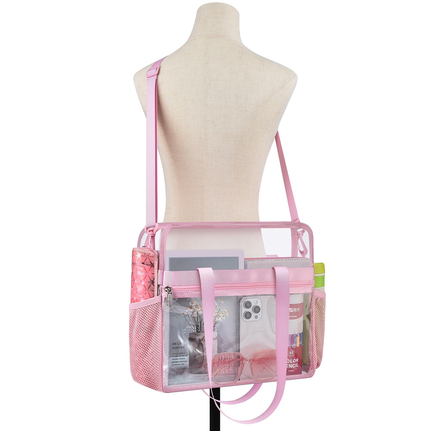 USPECLARE Clear Bag Clear Tote Bag Stadium Approved,Stadium Security Travel & Gym Clear Bag for Work (Pink)