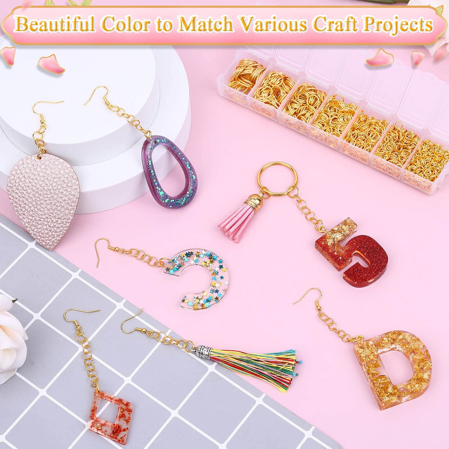 Gold Jump Rings for Jewelry Making, Paxcoo 1500Pcs Jewelry Necklace Repair Kit with Jewelry Making Supplies and Jewelry Pliers for Bangle Charms, Earrings and Nail Piercing