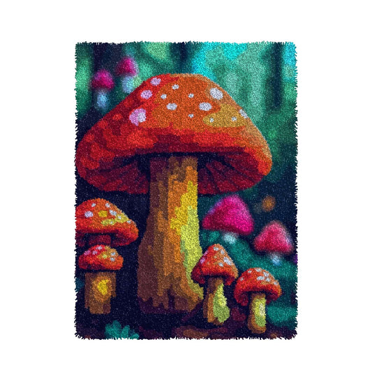 Latch Hook Kits for Adults, Color Printed DIY Rug Carpet Needlework for Home Decoration Festival Gift 20.5"X 15" (Mushroom)