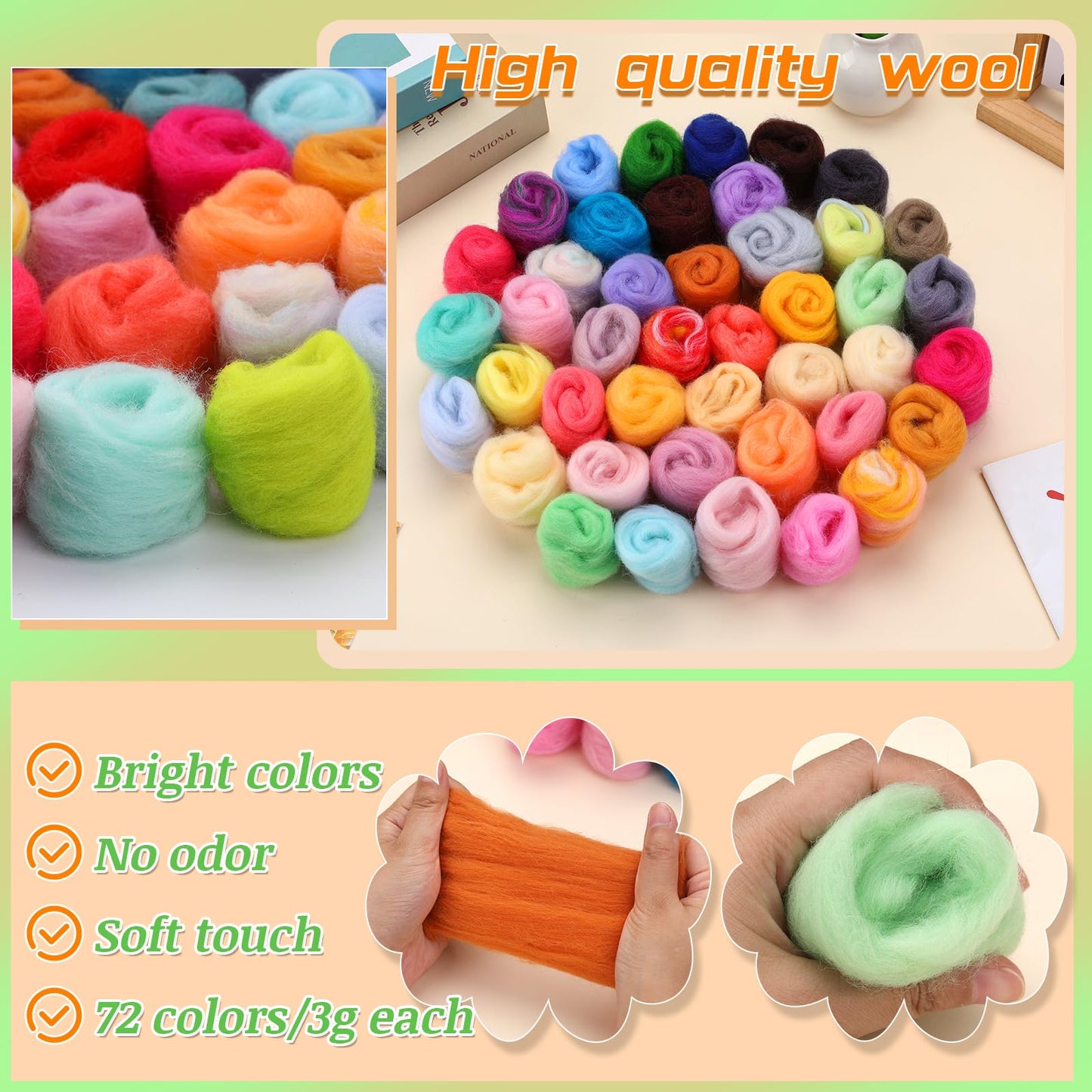 Needle Felting Kit, 149 Pieces Needle Felting Tools for Beginner, 72 Colors Wool Roving Set, Felting Kit with Wool Felt Tools and Foam Mat, Felting Kits for Beginners Adult