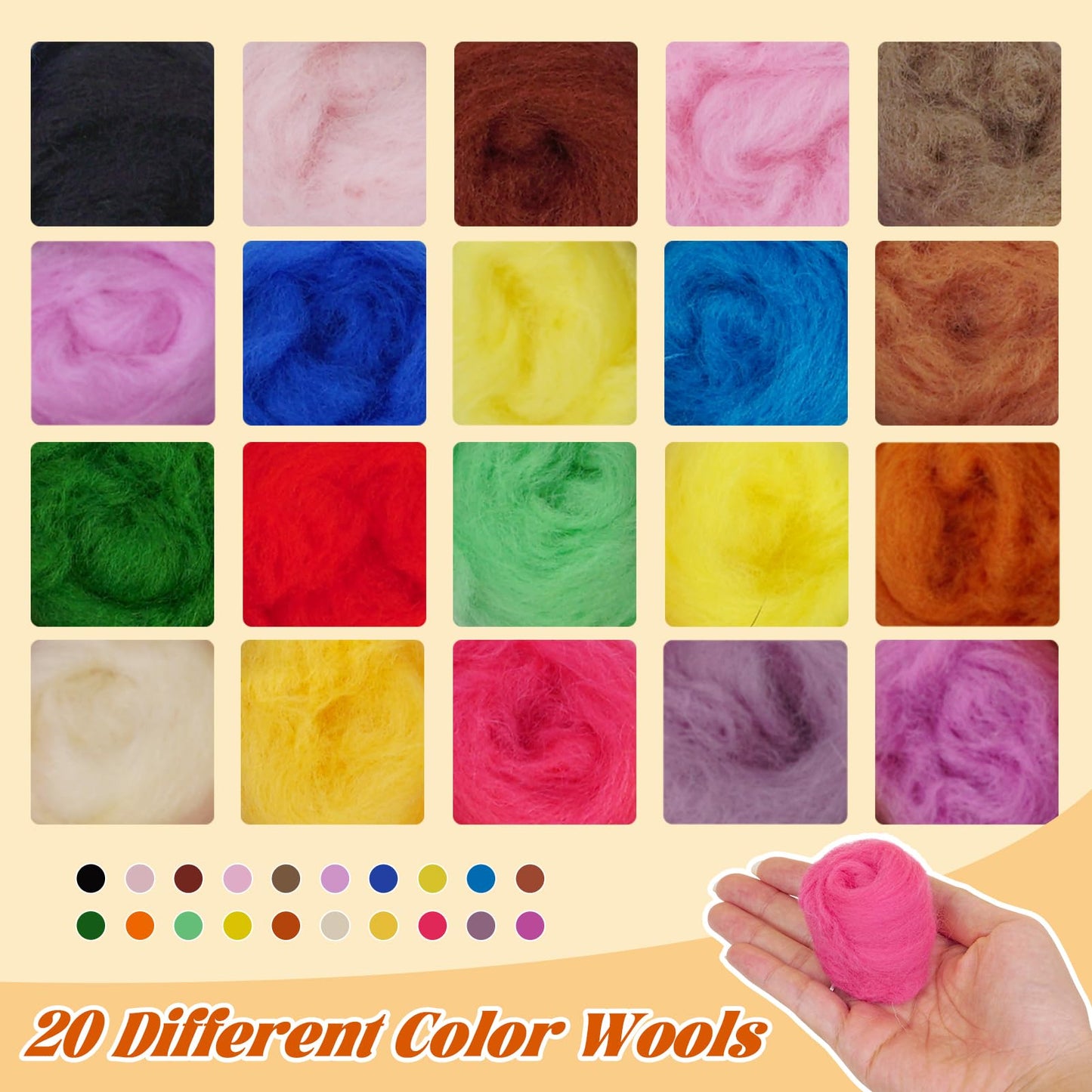 Needle Felting Kit,Wool Roving 20 Colors Set,Tools for Felted Animal Needle Felting Supplies,Needle Wool Felting Tools Kit