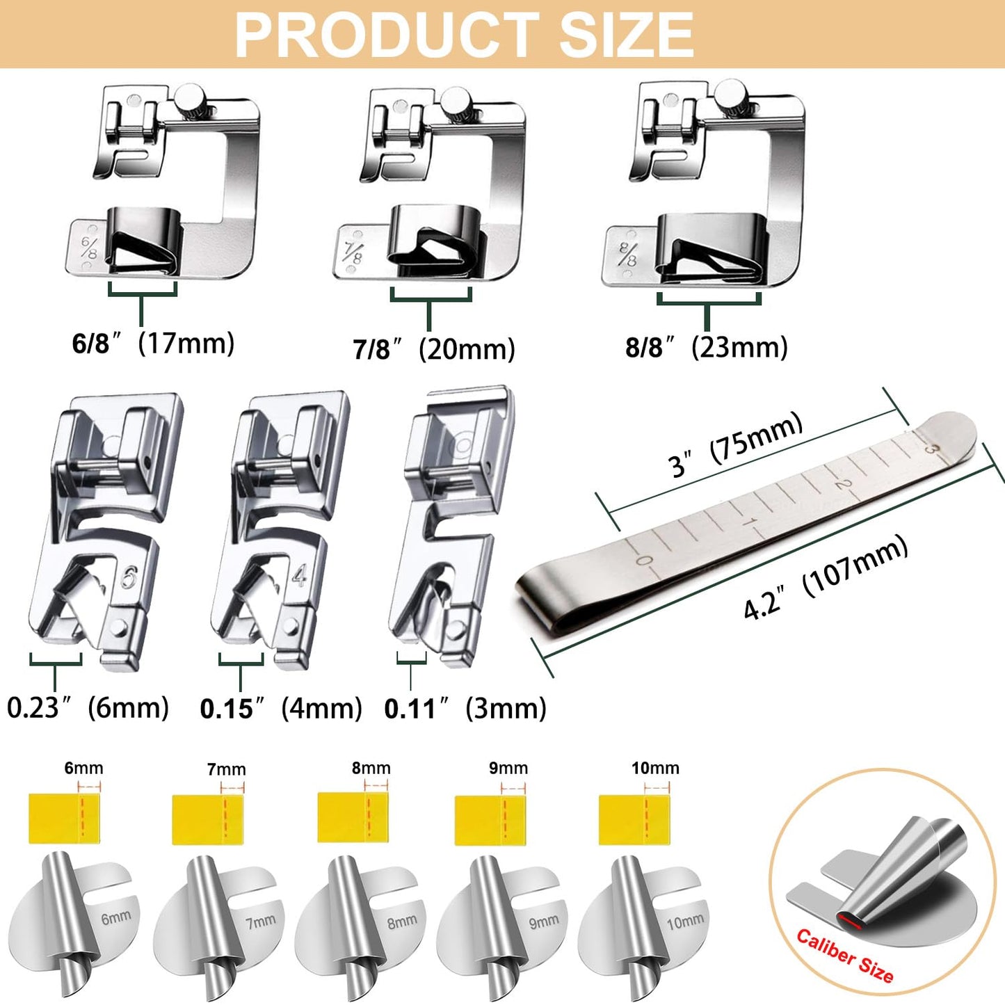 12 Pcs Hemming Foot Kit Narrow Rolled Hem Foot Set Presser Foot Sewing Rolled Hemmer Foot Narrow Sewing Machine Rolled Hem Guide Universal Sewing Clips for Sewing Machine Accessories and Tools