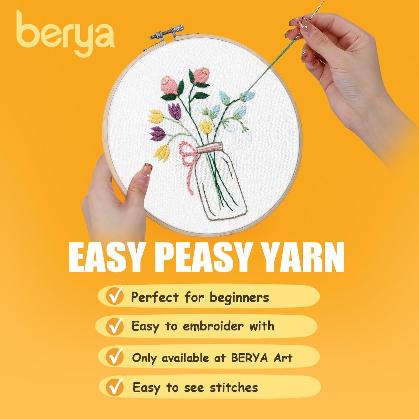 Flowers Embroidery Kit Including Video Step by Step Instructions Embroidery Hoop,Color Threads and Embroidery Scissors for Beginners-Handmade Needlepoint Kits for Adults Kids