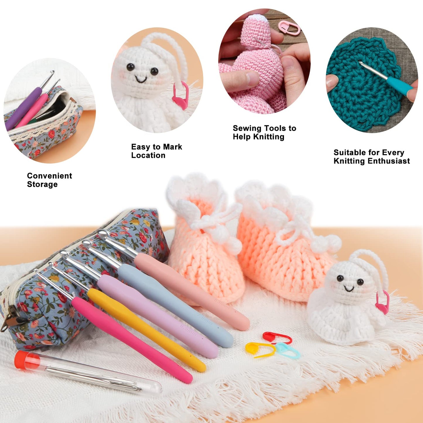 OWill 14 Piece Crochet Hooks Set, Crochet Hooks for Beginners Adults, Soft Grip Crochet Needles Tools with Storage Case，Ergonomic Crochet Hooks for Arthritic Hands