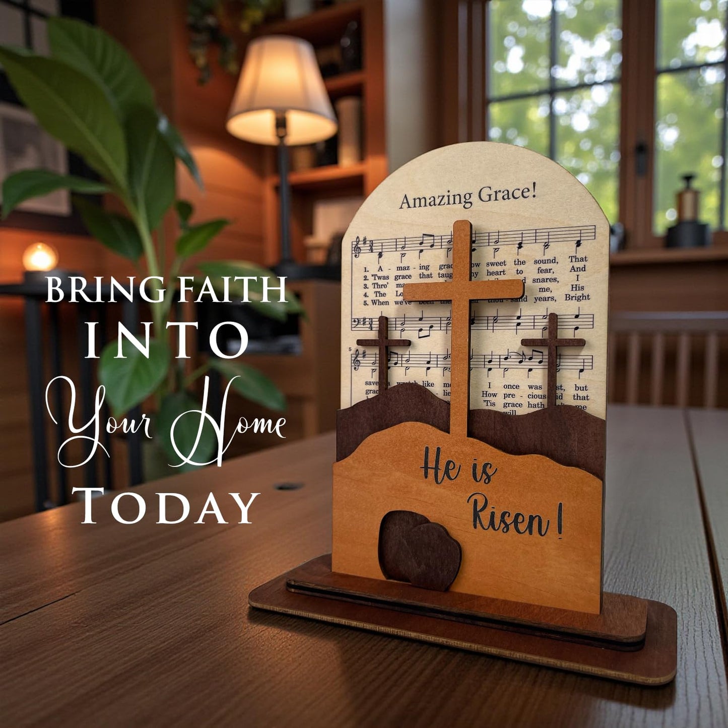 He Is Risen Sign Easter Decorations For Home, Amazing Grace Layered Wood Plaque, Easter Gifts For Women, Men, Adults, Religious Christian Gifts For Women