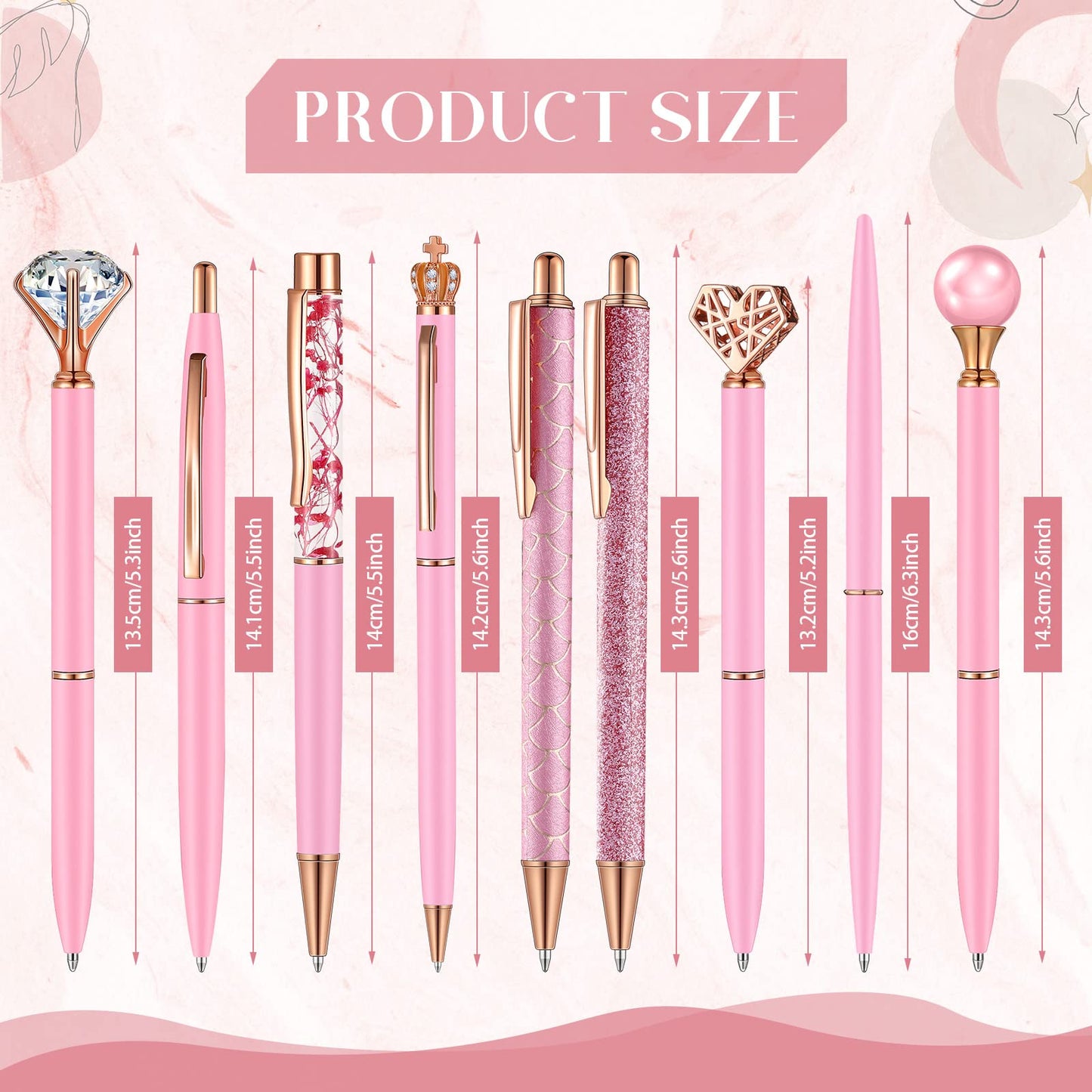 9 Pcs Ballpoint Pens Set Metal Crystal Diamond Glitter Pens for Journaling Black Ink Pretty Cute Things Fancy Stationery Gifts for Women Girls Birthday Home Office Desk(Pink)
