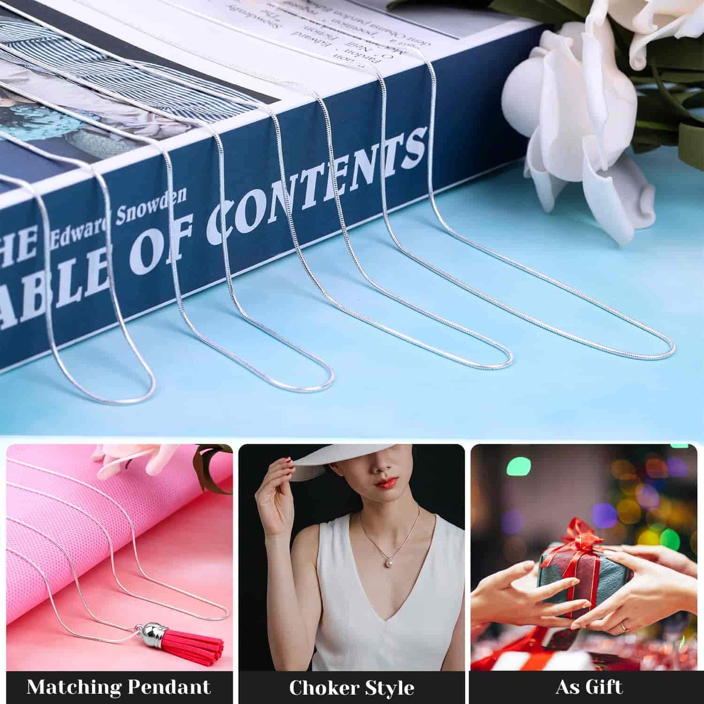 30 Pack Chains for Jewelry Making, Paxcoo Necklace Chains Bulk Silver Plated Snake Chains for Necklace Jewelry Making, 1.2 mm (22 Inches) (22 Inches)