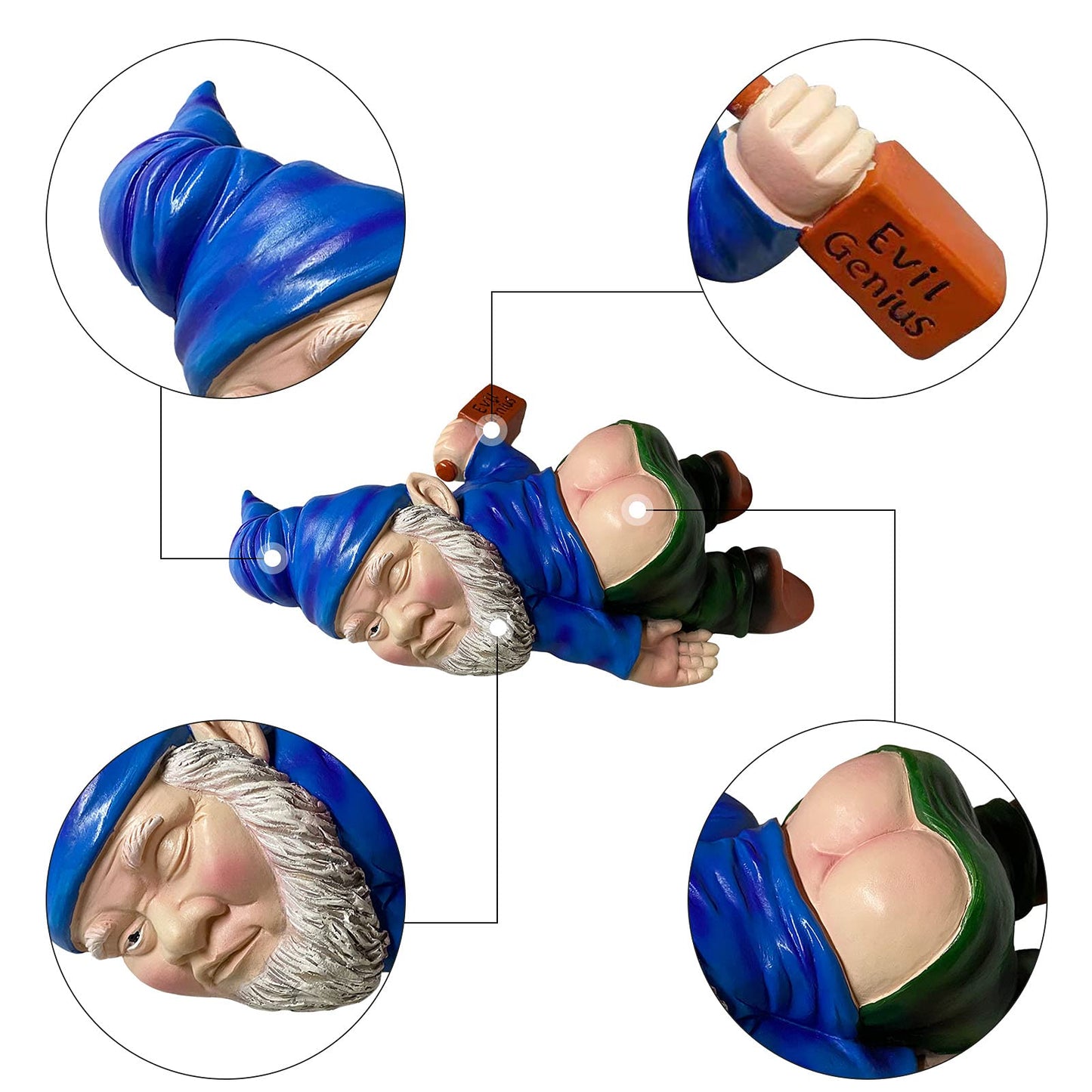 Gnome Statue Outdoor Decor 9.5 Inch L, Funny Garden Yard Lawn Sculpture Decoration, Naughty Housewarming Gift, Blue