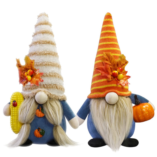 Thanksgiving Gnome Decorations for Home, 2Pack Handmade Thanksgiving Gnome Plush Decor Swedish Gnomes Ornaments with Pumpkin Corn Maple Leaves Fall Gifts Autumn Holiday Home Kitchen Decorations
