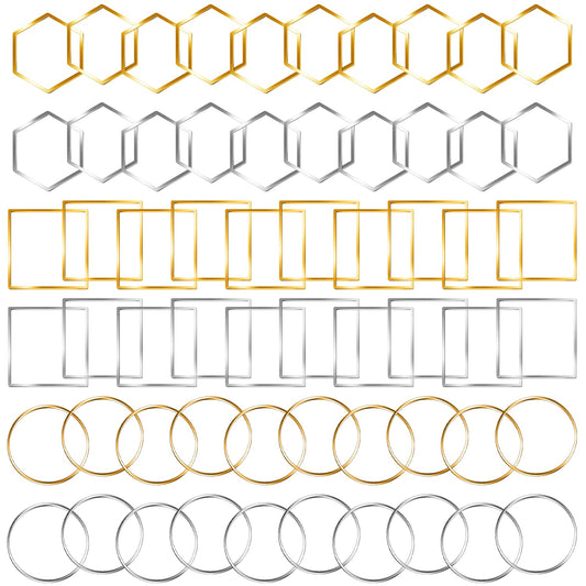 FANMAOUS Earrings Beading Hoop for Jewelry Making, Earrings Findings Hoops Earring Charms Open Bezel Pendant Frame for DIY Craft,Earring Necklace,Crafts Supplies (60 pcs (Round/Square/Hexagon))