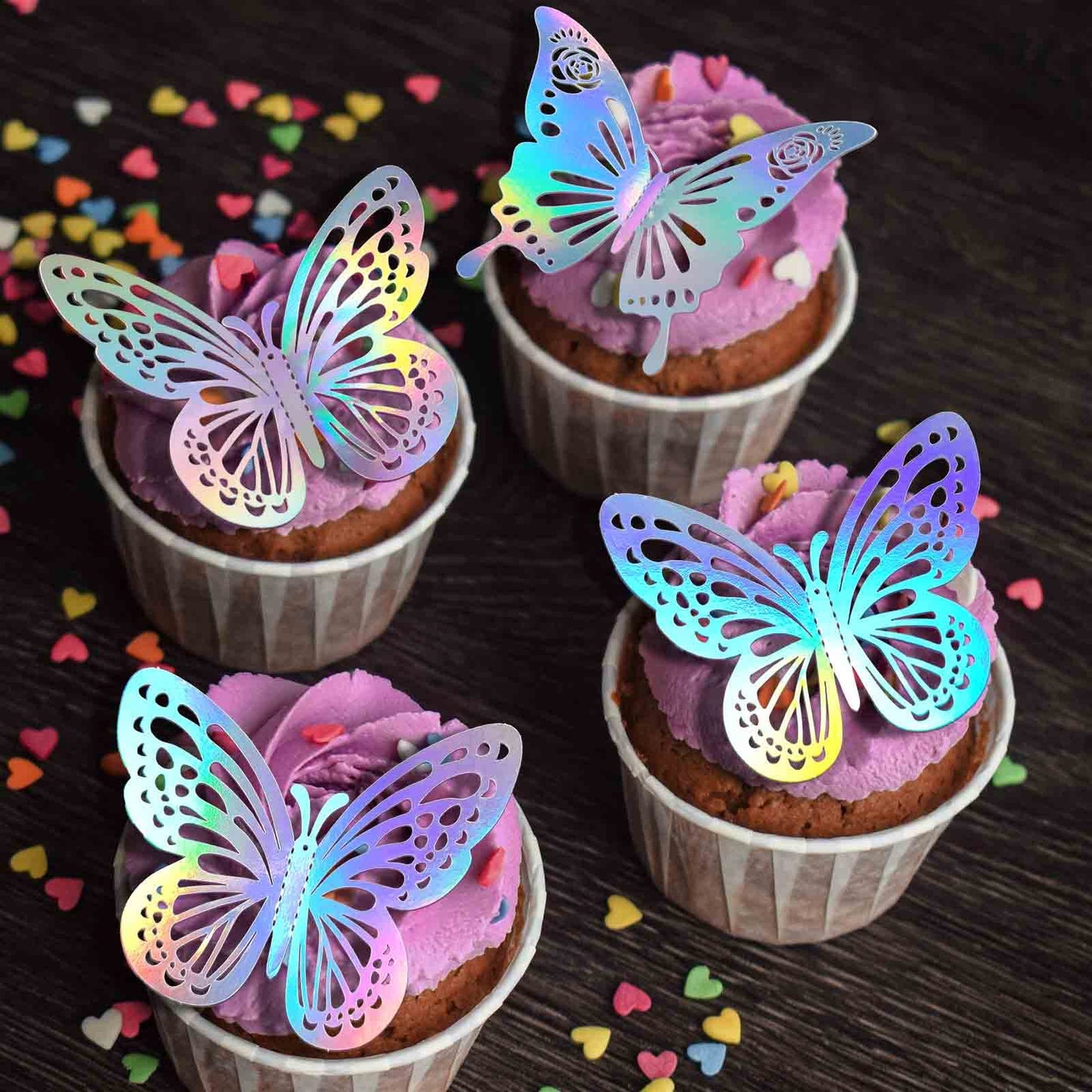 Laser Butterfly Wall Decor,48Pcs 2 Styles 3 Sizes,Removable Butterflies for Cake Cupcake Toppers, 3D Paper Butterfly Sticker Decorations for Birthday Baby Shower Girl Room Nursery Decals