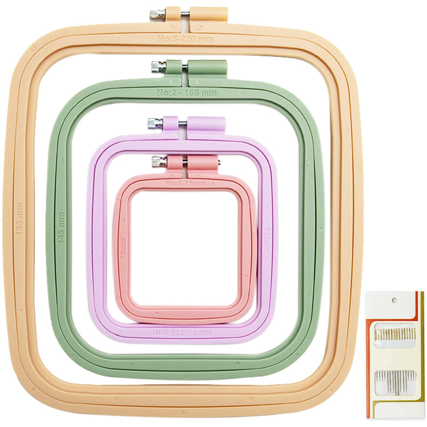 4 Pieces Embroidery Hoop Rectangle Square Embroidery Frame Cross Stitch Hoop Sewing Tool for Art Craft Handy Sewing (Multicolor),with Gold Eye Embroidery Needles