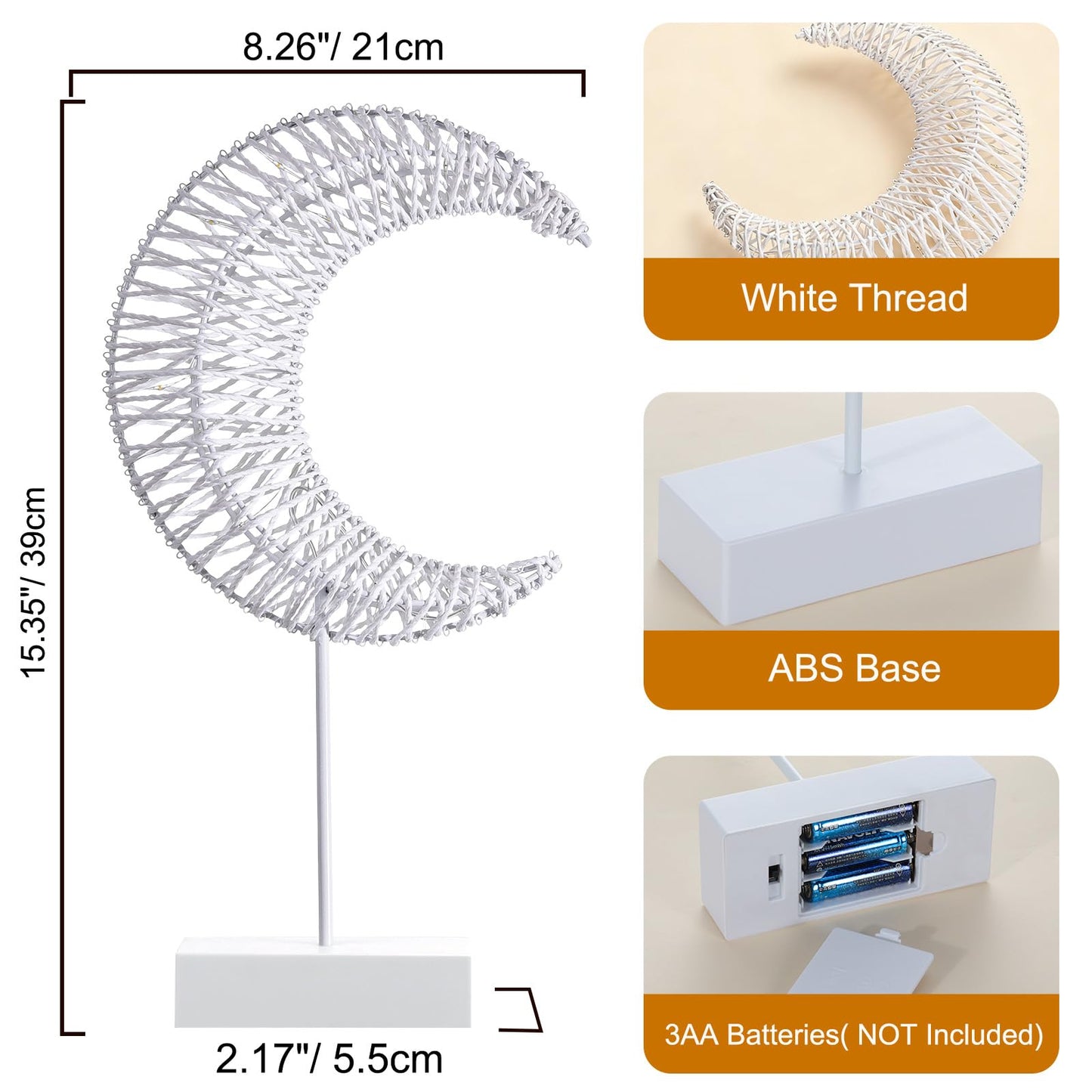 Ramadan Decorations Moon Table Lamp, Moon Shape Rattan Ramadan Desk Lamp Battery Powered Light, Winding Thread LED Crescent Light for Home Bedroom Bedside Desktop Eid Mubarak Decorations