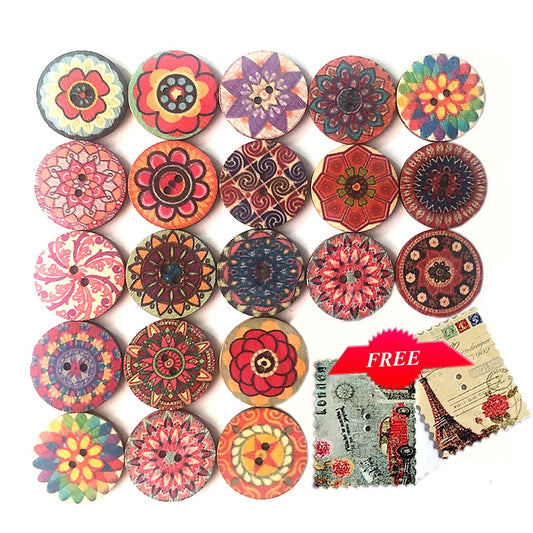 Buttons for sewing, 100pcs 1 inch buttons large wood buttons for crafts Mixed big Wooden Vintage assorted buttons 2 Holes Round Decorative Wood Craft Buttons 25mm (colorful buttons)