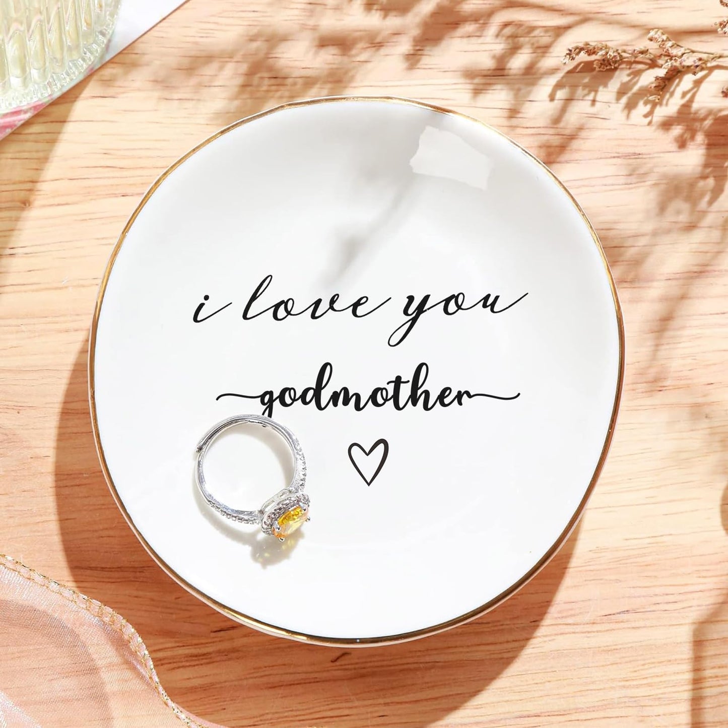 PUDDING CABIN Godmother Gifts: I Love You Ring Dish for Godmother Proposal, Birthday, Mother's Day, Christmas & Wedding