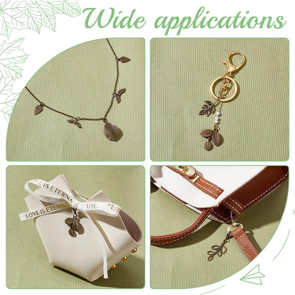 150pcs 15 Styles Tree Leaf Charms Pendants, Tibetan Branch Leaves Charms Metal Alloy Leaf Beads Antique Bronze Dangle Charm for Spring Earring Bracelet Necklace Kaychain Jewelry Making