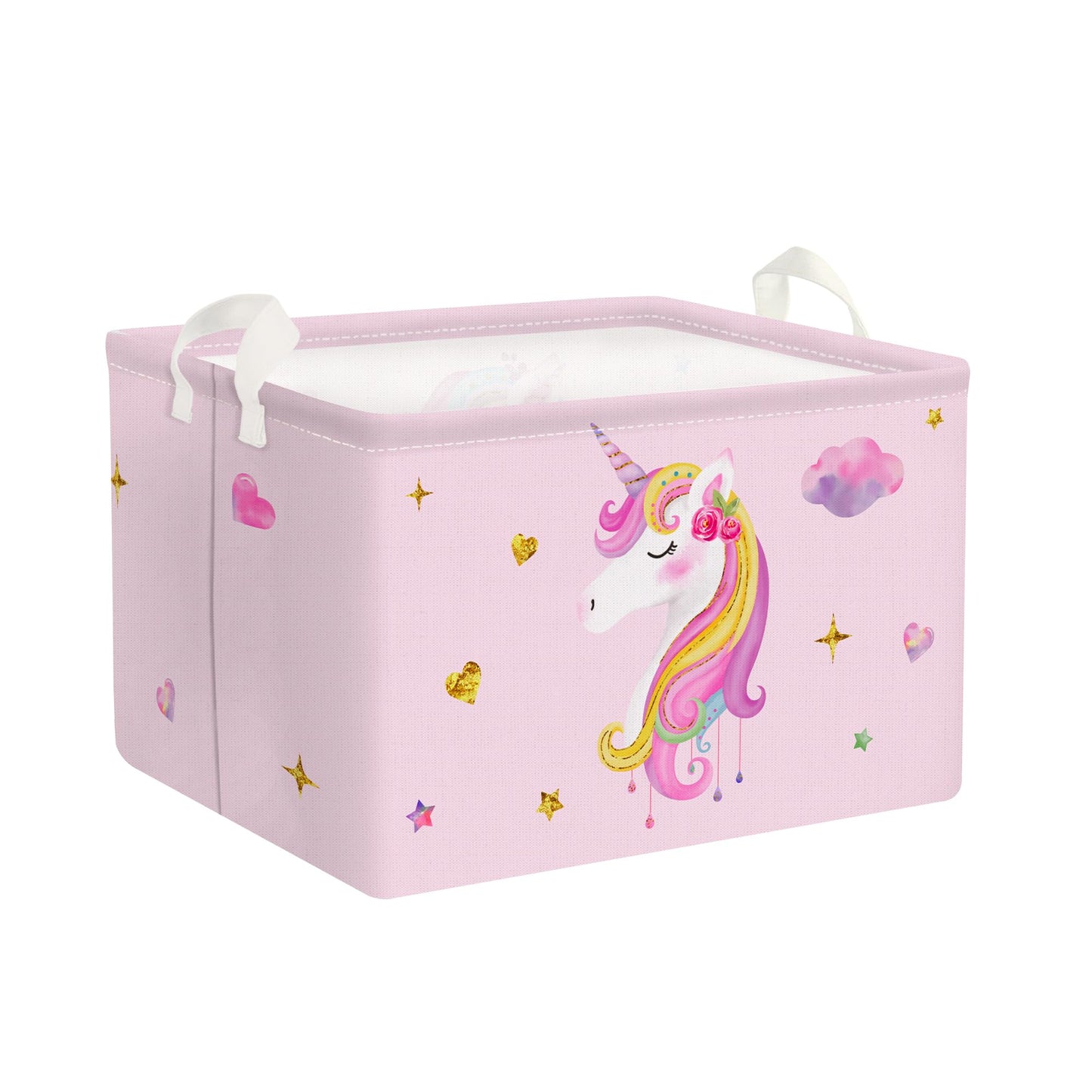 Clastyle Adorable Pink Unicorn Basket for Girls Rectangle Cloud Star Heart Shelf Basket Clothes Books Toy Storage Cube, 21L