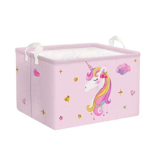 Clastyle Adorable Pink Unicorn Basket for Girls Rectangle Cloud Star Heart Shelf Basket Clothes Books Toy Storage Cube, 21L