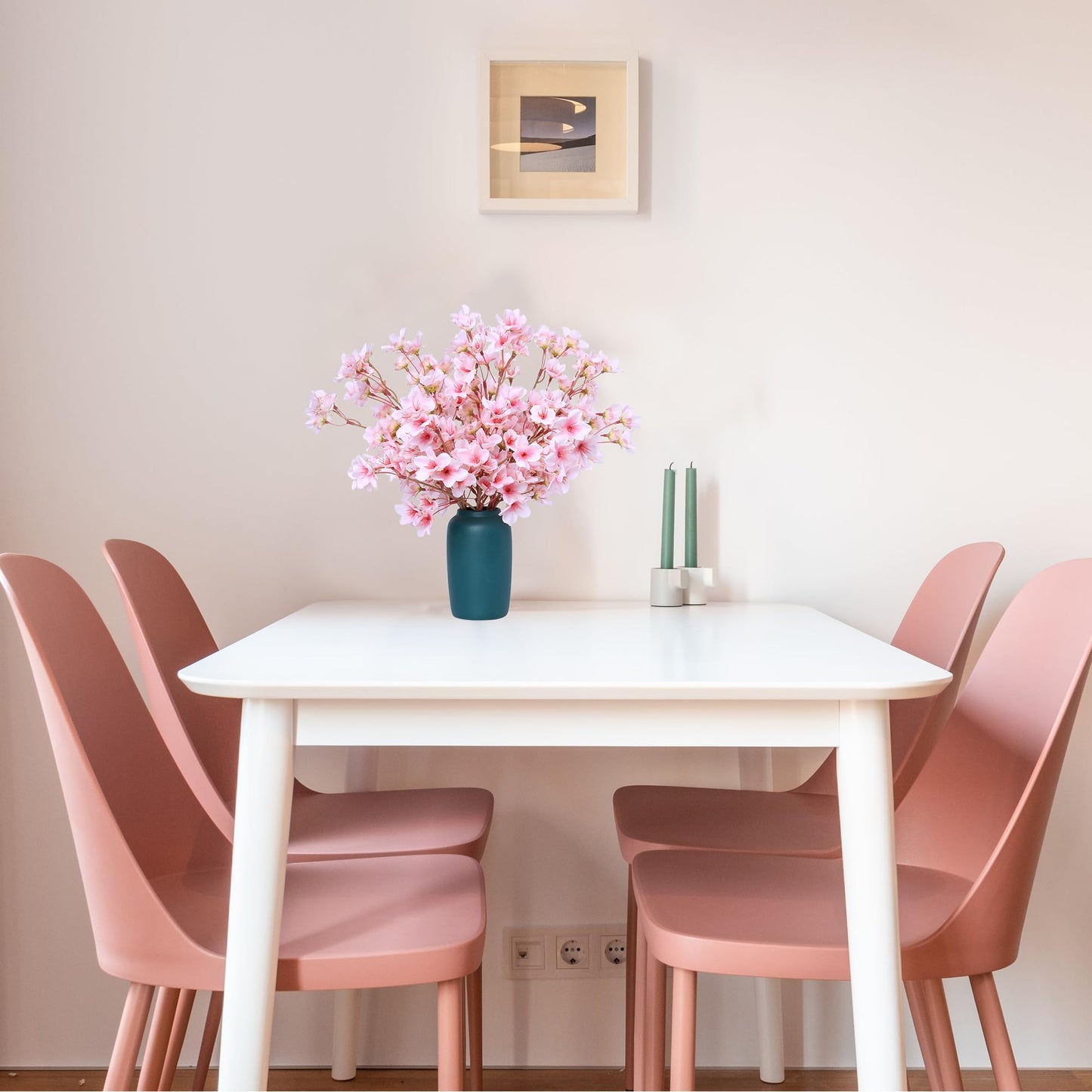 6Pcs Artificial Cherry Blossom Branches Decor Fake Flowers 16" Silk Faux Flowers for Decoration Spring Peach Bouquet Home Wedding Bedroom Party Japanese Garden Table Centerpiece Decor(Pink)