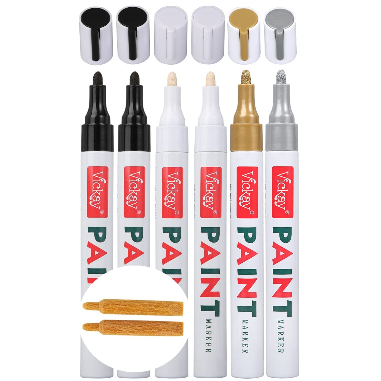 4-Color Paint Pens for Rock Painting, Stone, Ceramic, Metal, Glass, Wood, Fabric, Canvas, 6 Pack Permanent Oil Based Paint Markers, Medium Tip, 2 Extra Chisel Tips, High Volume Ink, 2X Lifespan