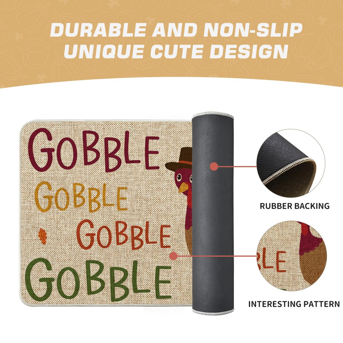 Artoid Mode Gobble Turkey Decorative Doormat, Seasonal Fall Thanksgiving Holiday Party Low-Profile Floor Mat Switch Mat for Indoor Outdoor 17 x 29 Inch