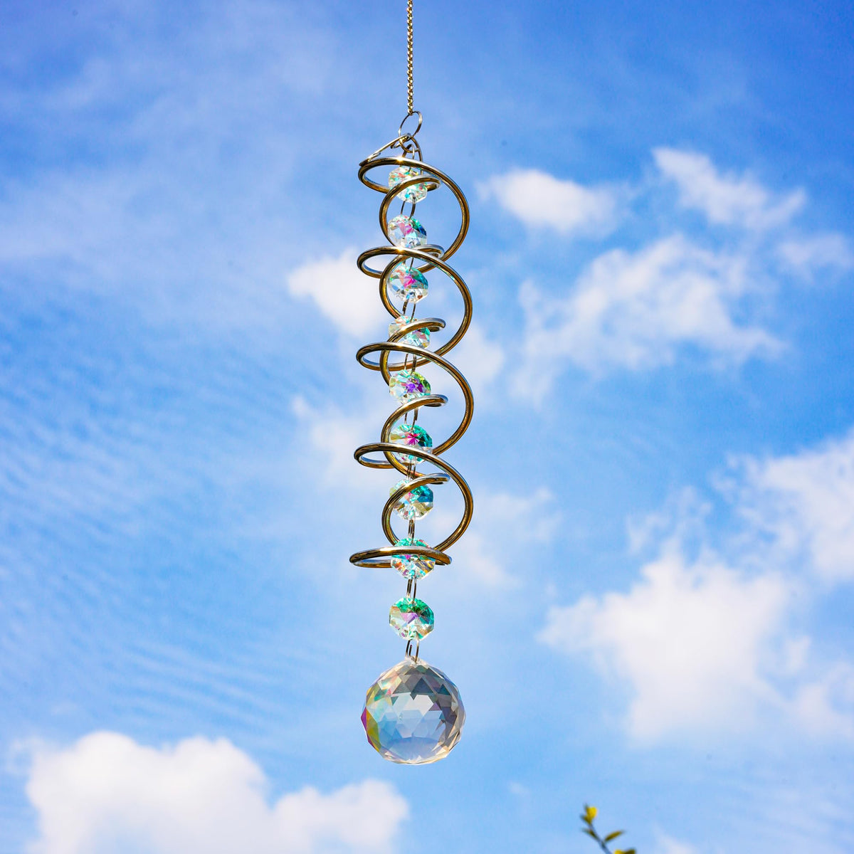 20.5in Crystal Suncatcher Gazing Ball Spiral Wind Spinner Garden Decor